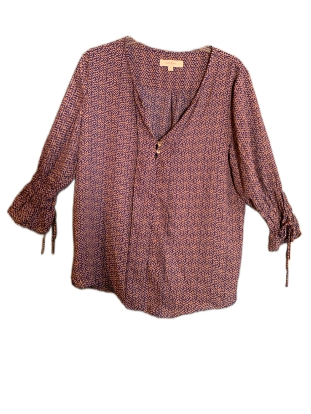 UMGEE Women's Geometric Pattern Tassel Blouse 3/4 Sleeves